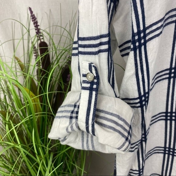 Anthropologie Sparrow Blue & White Plaid Button Up Long Sleeve Top S - Picture 4 of 6